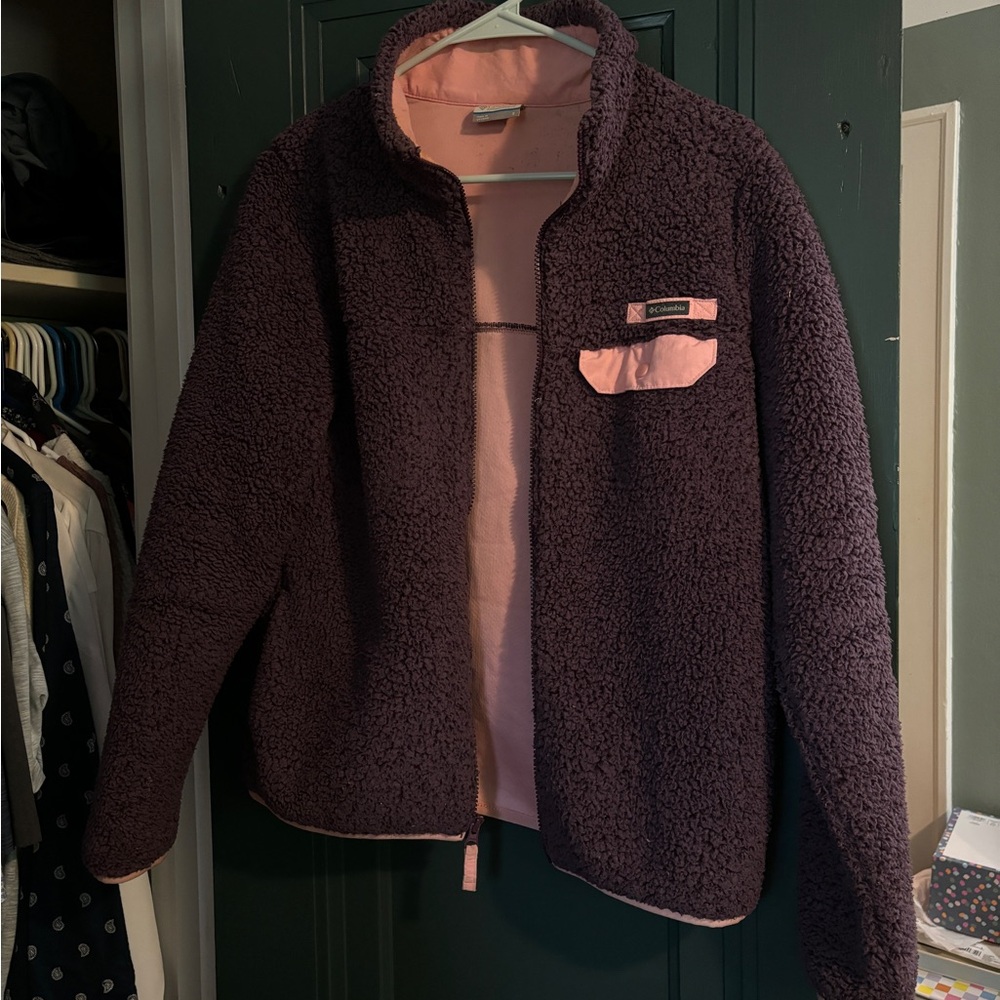 Sherpa Fleece Jacket with Pink Accents